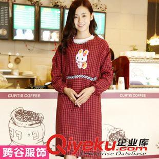 圍裙  KE065廠家直銷 熱賣6642時尚格子女士廚房罩衣居家防污圍裙批發原始圖片3