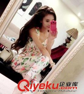 ★7月 第四期上新 歐美 時尚性感印花高腰V領(lǐng)露肚修身無袖上衣+九分褲套裝褲4647原始圖片2