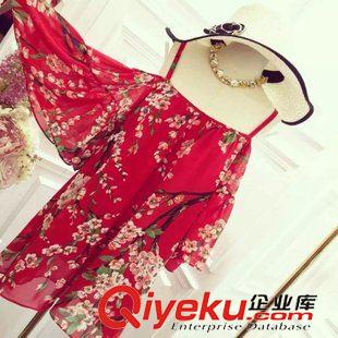 ★5月新品上新 2015夏新款超仙雪紡性感露肩寬松吊帶燈籠袖印花度假連衣裙3692原始圖片3