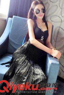 ★5月新品上新 2015夏新款歐美性感露背蕾絲吊帶上衣+高腰層層流蘇半裙套裝3738原始圖片2