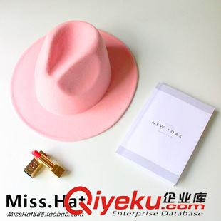 9月16-30號新品推薦 歐美街拍粉色毛呢寬檐禮帽爵士帽韓國英倫風女春秋冬季時尚粉色帽