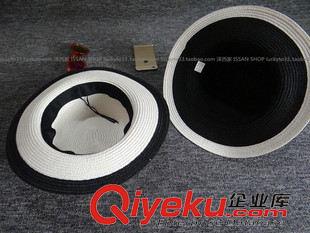 嗆口小辣椒同款 嗆口小辣椒草帽英倫風春夏天黑白拼色草帽大檐遮陽小禮帽子潮女原始圖片2