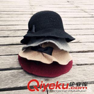 韓國(guó)漁夫帽/盆帽 韓國(guó)秋冬新款蝴蝶結(jié)羊毛保暖盆帽新漁夫帽優(yōu)雅氣質(zhì)女士可折疊帽原始圖片2