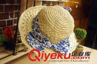 大沿帽/遮陽(yáng)帽 夏季新款 出游必備亞麻遮陽(yáng)漁夫草帽 手工鉤針蝴蝶結(jié)青花盆帽女原始圖片3