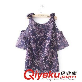 活動推薦款 2014歐洲站 夏季新款露肩貓頭鷹碎花雪紡短袖衫批發4772原始圖片3