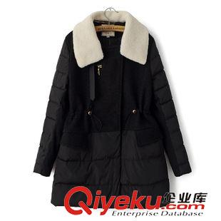 風(fēng)衣、大衣 歐美風(fēng) 羊羔毛領(lǐng)可卸拼接抽繩收腰修身型中長款棉衣  7911原始圖片2