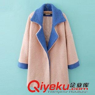 風(fēng)衣、大衣 1219   歐美風(fēng)寬松版撞色加棉中長款羊毛呢大衣 外套批發(fā)原始圖片3