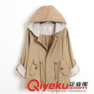 風(fēng)衣、大衣 1090 廠家直銷(xiāo)  歐美風(fēng) 圓點(diǎn)紗卡收腰袖口可挽起連帽短款風(fēng)衣批發(fā)原始圖片2