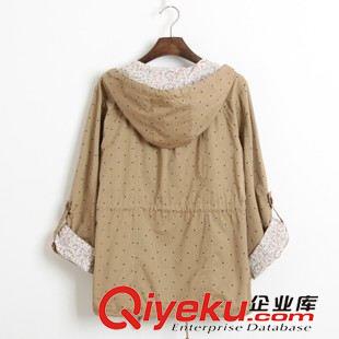 風(fēng)衣、大衣 1090 廠家直銷(xiāo)  歐美風(fēng) 圓點(diǎn)紗卡收腰袖口可挽起連帽短款風(fēng)衣批發(fā)原始圖片3