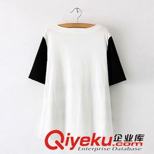 t恤 $ZP6 歐美風(fēng) 袖子拼色亮片鴨子前短后長(zhǎng)寬松T恤批發(fā) X9722原始圖片3