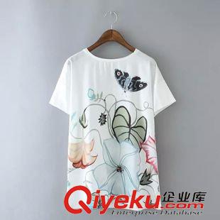 t恤 #ZB 歐美風(fēng) 大荷葉印花拼接短袖T恤批發(fā) X9652