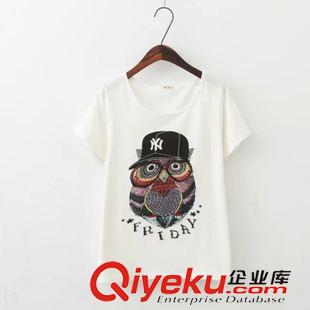 t恤 #ZE9 歐美風(fēng) 貓頭鷹圖案短袖圓領(lǐng)套頭T恤批發(fā) X9698原始圖片2
