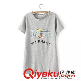 t恤 $W 歐美風  夏季新款超萌全棉小飛象長款短袖圓領T恤批發(fā) 0517原始圖片2