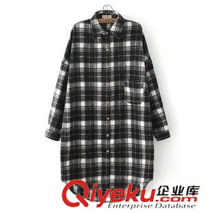 襯衫/雪紡衫 JD 歐風(fēng)美 韓版磨毛拉絨中長(zhǎng)款格子襯衫批發(fā) 3119原始圖片2