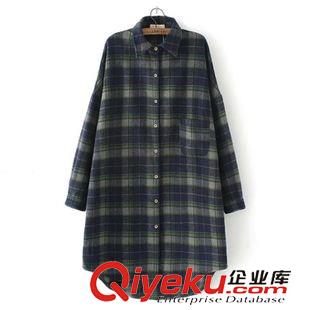 襯衫/雪紡衫 JD 歐風(fēng)美 韓版磨毛拉絨中長(zhǎng)款格子襯衫批發(fā) 3119原始圖片3