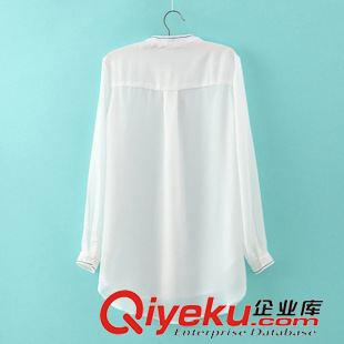 襯衫/雪紡衫 #ZA 歐美風(fēng) 立領(lǐng)仿真絲鏈條繡中長款襯衫批發(fā) X9635原始圖片2