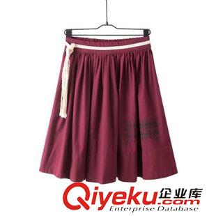 短裙、短褲、半身裙 $A1 歐美風 中裙森女系棉麻印花大擺半身裙批發 1130原始圖片2