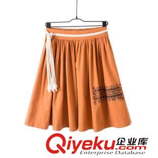 短裙、短褲、半身裙 $A1 歐美風 中裙森女系棉麻印花大擺半身裙批發 1130原始圖片3