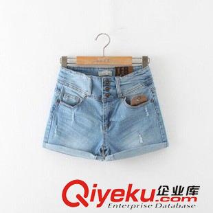 短裙、短褲、半身裙 #V 2013春季新款歐美女式熱褲三粒扣卷邊磨破牛仔短褲熱褲   0270