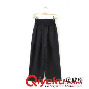 休閑褲、牛仔褲、連體褲 下架 #C1 歐美風(fēng) 簡約復(fù)古寬松松緊中腰九分闊腿褲批發(fā) X9784