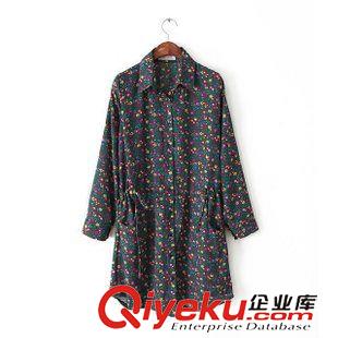 下架區(qū) 2014春季女裝歐美風(fēng)時尚流行小花長款系繩連衣裙批發(fā)1607原始圖片3