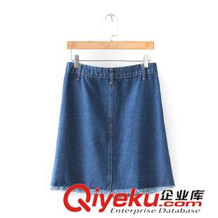 6月28號(hào)更新 $ZC 歐美風(fēng) 單排扣高腰下擺磨破流蘇牛仔半身裙A字裙批發(fā) 1772原始圖片3
