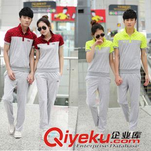 2015秋冬新品 夏新款情侶運(yùn)動(dòng)套裝男女純棉立領(lǐng)透氣短袖T恤長褲休閑套裝跑步服原始圖片3