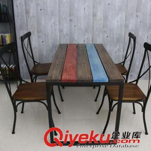餐桌 美式實木餐桌椅組合 小戶型 餐桌 長方形飯桌 復古方桌 鐵藝餐桌原始圖片2