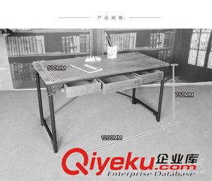 茶幾 美式鄉村復古做舊鐵藝實木電腦桌 辦公桌 書桌帶抽屜長桌子寫字桌原始圖片3