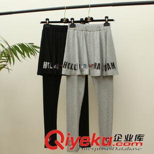 10.5秋冬新款 秋裝新品學(xué)院風(fēng)字母刺繡字母眼睛假2件松緊腰百搭顯瘦打底裙褲女