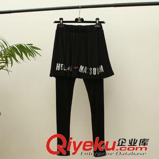 10.5秋冬新款 秋裝新品學(xué)院風(fēng)字母刺繡字母眼睛假2件松緊腰百搭顯瘦打底裙褲女