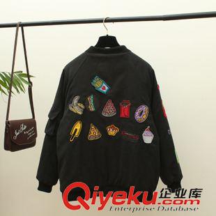 9.12秋裝新款 2015冬裝東大門刺繡食物徽章兩面穿保暖立領夾克棉衣棉服外套女潮原始圖片3
