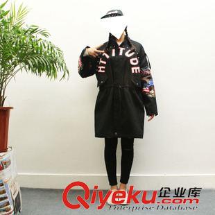 7月秋裝30新款 韓國東大門秋裝鉚釘刺繡老鷹圖案長款腰部抽繩工裝外套風(fēng)衣女潮原始圖片3
