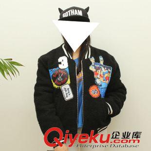 棉衣 2015冬裝韓國東大門韓版大力水手貼布羊羔毛夾棉立領棒球服棉服女原始圖片3