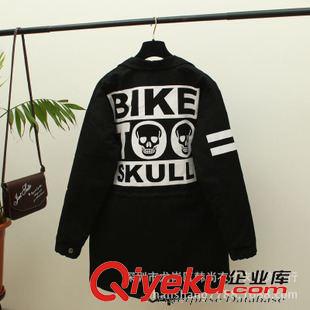 棉衣 2015冬裝新款韓版字母BIKE中長款立領(lǐng)抽繩收腰夾棉風(fēng)衣棉衣外套女原始圖片3