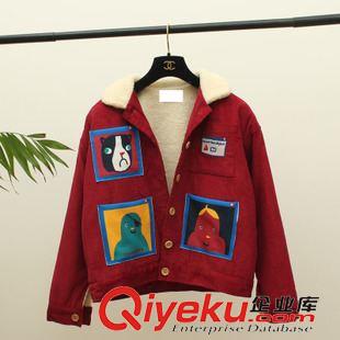 棉衣 2015秋冬新款學(xué)院風(fēng)童趣減齡卡通小人印花夾棉保暖連帽棉衣棉服女