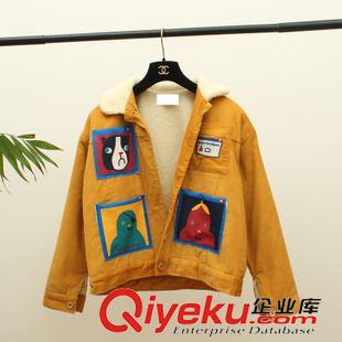 棉衣 2015秋冬韓版卡通貼布燈芯絨棉衣學(xué)院風(fēng)羊羔毛翻領(lǐng)棉服女加厚外套原始圖片2