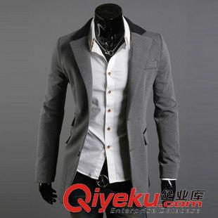 夾克/外套 【秋冬新款】撞色領(lǐng) 不規(guī)則三口袋 男士修身兩?？坌蓍e西服原始圖片2