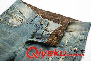 工裝短褲 2015新款時(shí)尚潮流男士牛仔褲破洞小腳修身哈倫褲原始圖片3