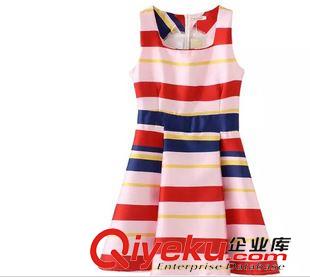 連衣裙 2015夏新款陳喬恩同款明星彩色條紋修身無袖背心裙A字連衣裙原始圖片2