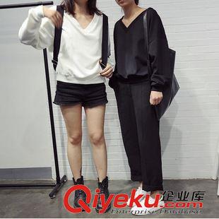 8月下旬上新 2015東大門秋裝新品日系原宿風(fēng)拼接印花女個性長袖套頭衛(wèi)衣