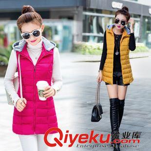 羽絨服、棉衣 實(shí)拍2015冬裝新款中長(zhǎng)款羽絨服女修身連帽馬夾背心外套原始圖片3