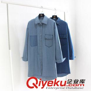 牛仔襯衫 一件代發(fā)秋裝新款超氣質(zhì)大牌中長款大衣翻領(lǐng)牛仔襯衣外套 女#原始圖片3