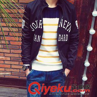 2015年秋裝新品 2015  男士新款翻領(lǐng)秋冬夾克 時(shí)尚開(kāi)衫純棉字母印花店主風(fēng)男外套原始圖片2