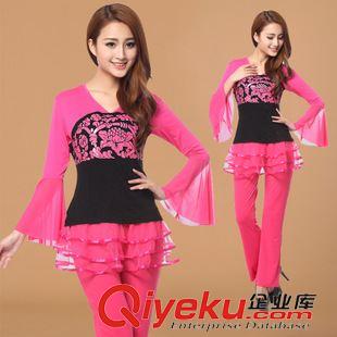 長(zhǎng)袖舞蹈套裝 苑人王 楊藝格格廣場(chǎng)舞蹈服 網(wǎng)紗喇叭袖上衣 大擺裙褲 一件代發(fā)原始圖片3