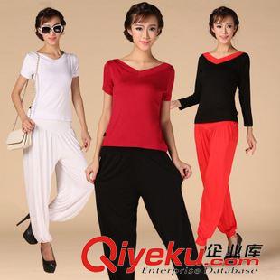 長(zhǎng)袖舞蹈套裝 苑人王 瑜伽服2015新款V領(lǐng)套裝韓版健身舞蹈服女燈籠褲 一件代發(fā)原始圖片2