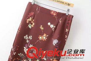 9月29號 周二上新 DB歐洲站2015秋冬新款時尚女裝花朵后開叉印花半身直筒裙女裙子潮原始圖片3