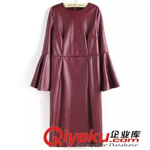 9月22號 周二上新 JQ2015秋季韓版新款性感撞色長袖波浪紋腰帶修身長袖連衣裙大擺裙