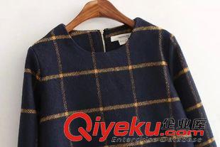 9月19號 周六上新 可 歐洲站2015新款秋裝長袖大碼女裝格子毛呢秋冬修身打底連衣裙原始圖片2