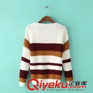 9月4號 周五上新 BC2015秋冬新品韓版女裝寬松條紋拼色圓領(lǐng)長袖套頭針織衫毛衣百搭原始圖片2
